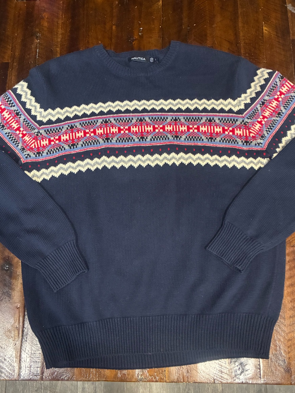 Nautical cotton-wool bland navy fair isle sweater L